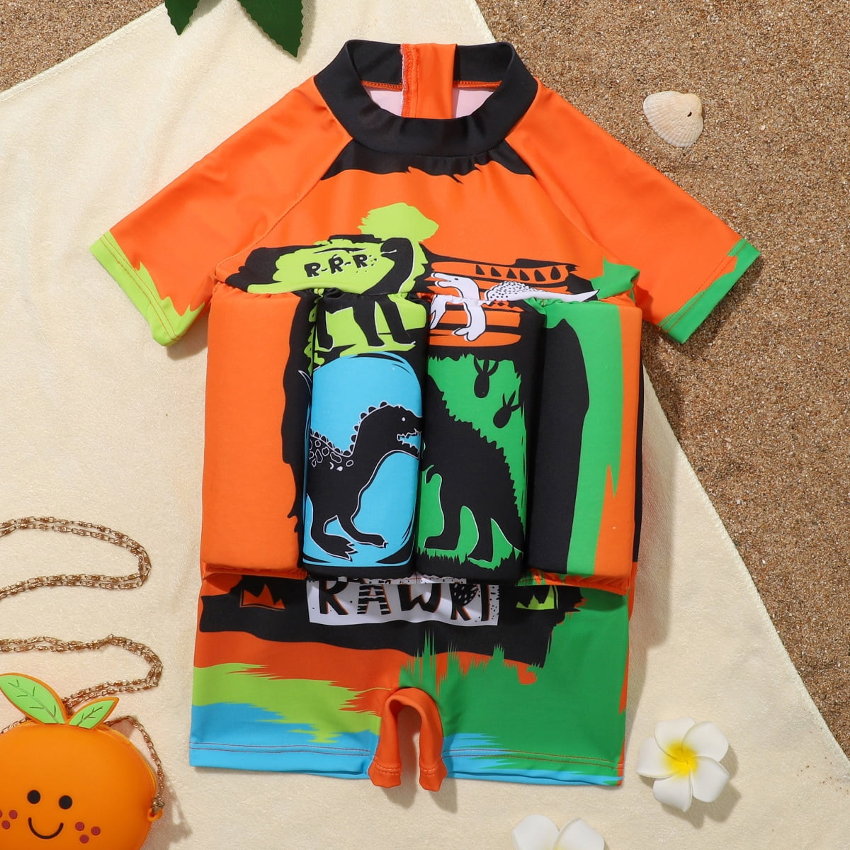 Dive into Fun with Our Adjustable Buoyancy Toddler Floatation Swimsuit - Perfect for Boys and Girls Aged 18-24 Months in Vibrant Orange Raptor Design!